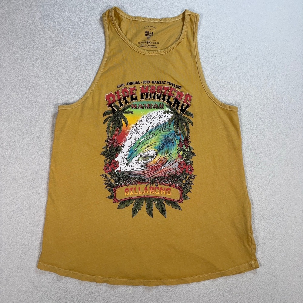 Billabong Graphic Tank Top Men's M Yellow Pipe Masters Hawaii Surf 2019 Banzai